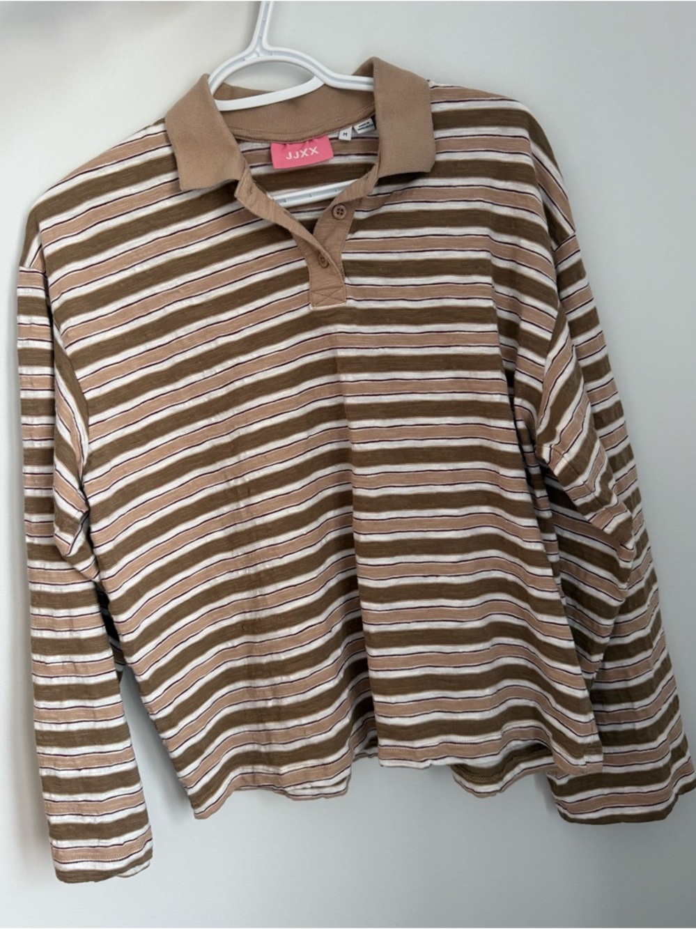 Brown Striped Long Sleeve Polo Tee